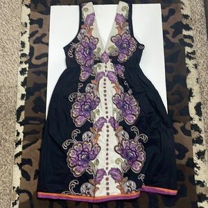 Ange - Size M - Womens Dress - Black Floral Sleeveless - 100% Cotton